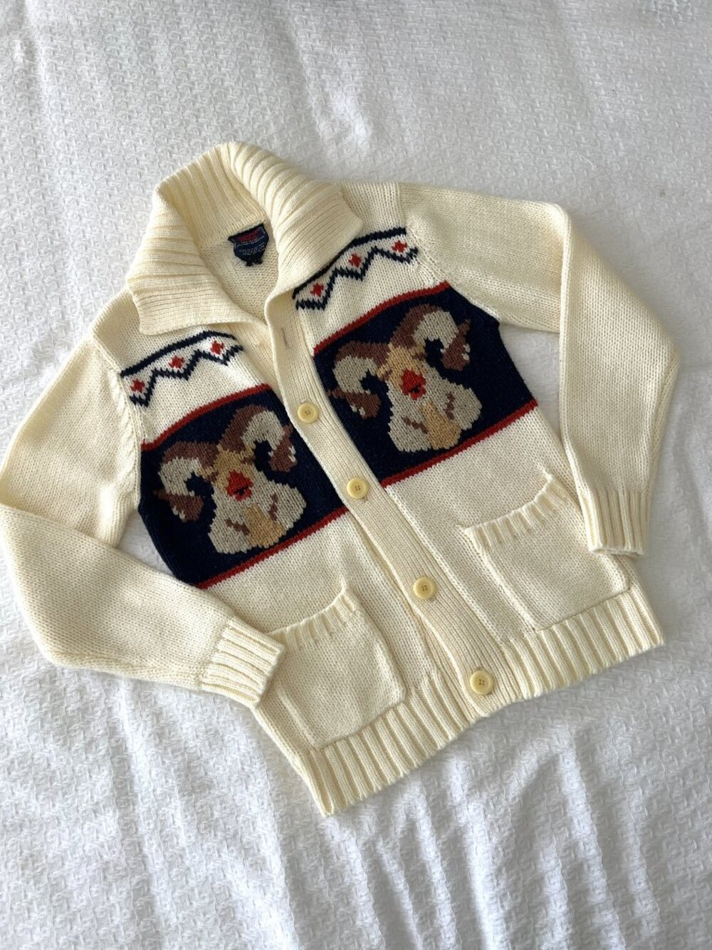 80's Oregon Trail - Cardigan - Ram-Big Horn Sheep - Sweater - Size Medium - Boho